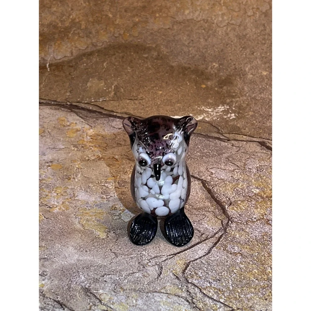 Miniature Hand Blown Art Glass Owl Figurine Purple 1.75